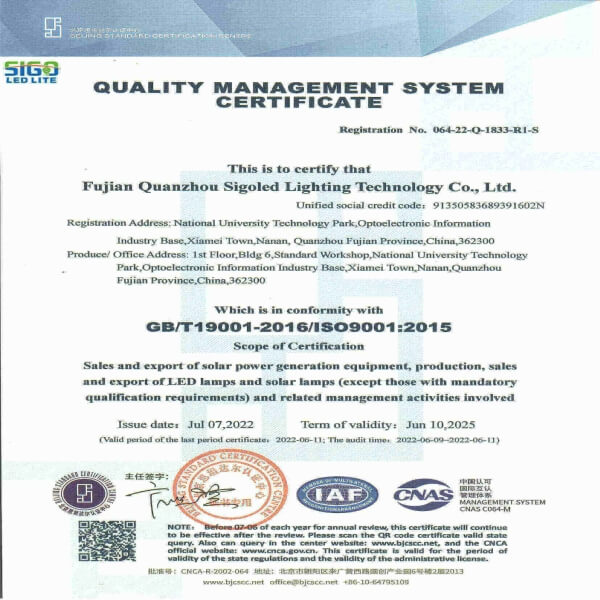 CNoutlight.com Gained ISO9001 Quality Management System Certification!