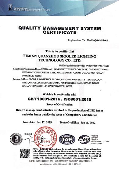 Quality Management System Certificate